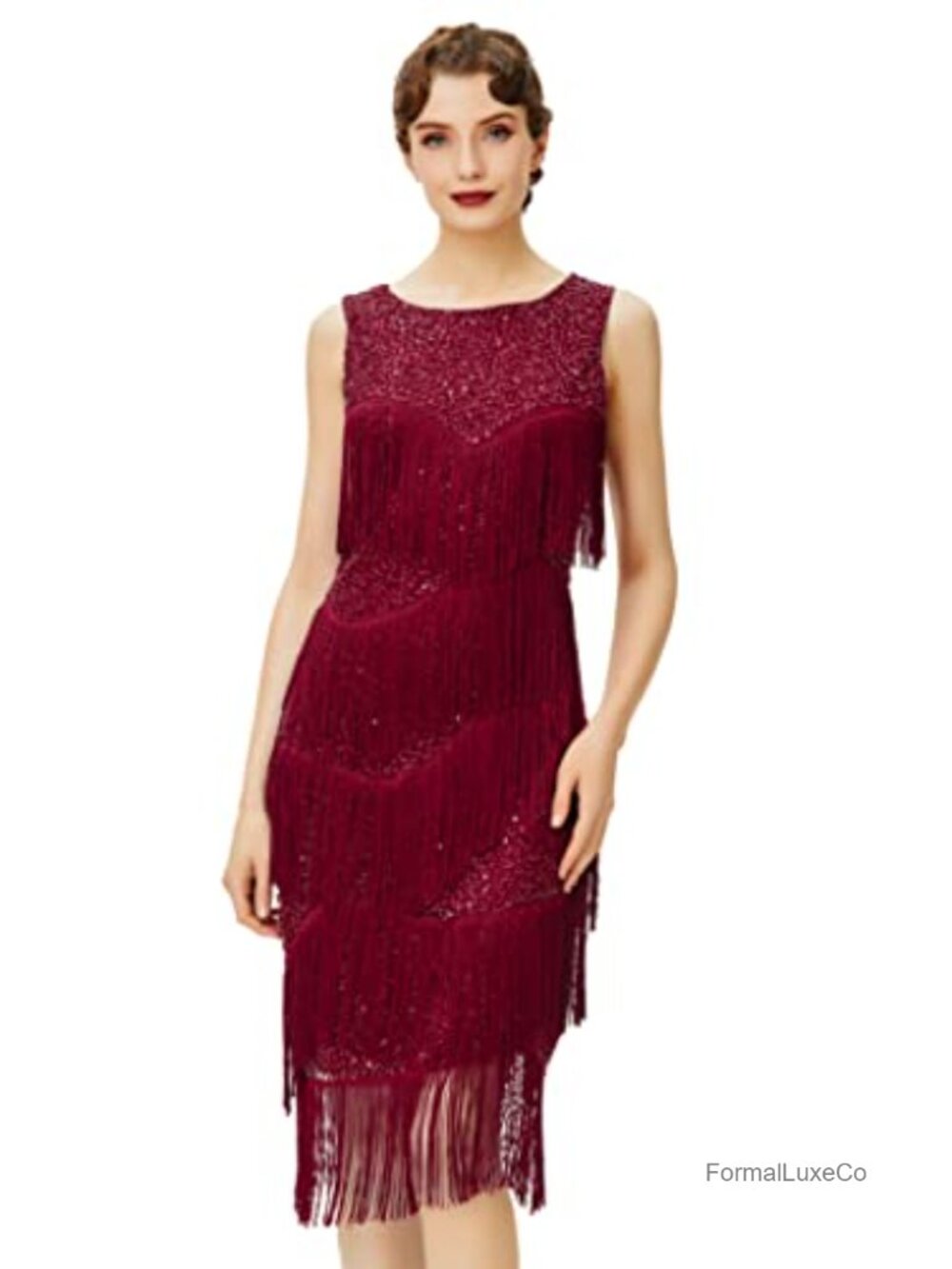 1920s Flapper Dress Gatsby Fringe Sequin Midi - Sleeveless